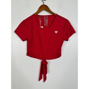 Womens Best True Tie Crop Top Red Short Sleeve Athletic Gym Shirt Large NWT